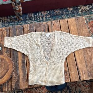 LOFT Cream Cardigan Sweater with Cable Knit Design